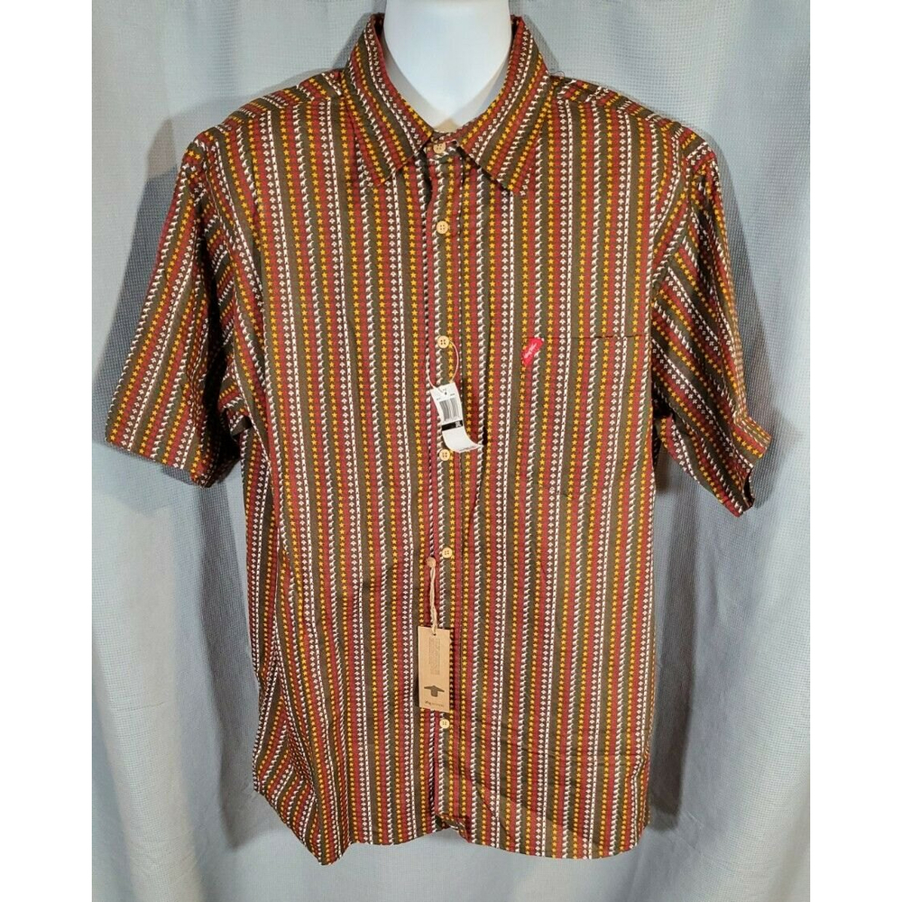Men Lng‎ Woven Brown S/S Shirt Size 3XL Cool Pattern Giraffe Star All Over Print